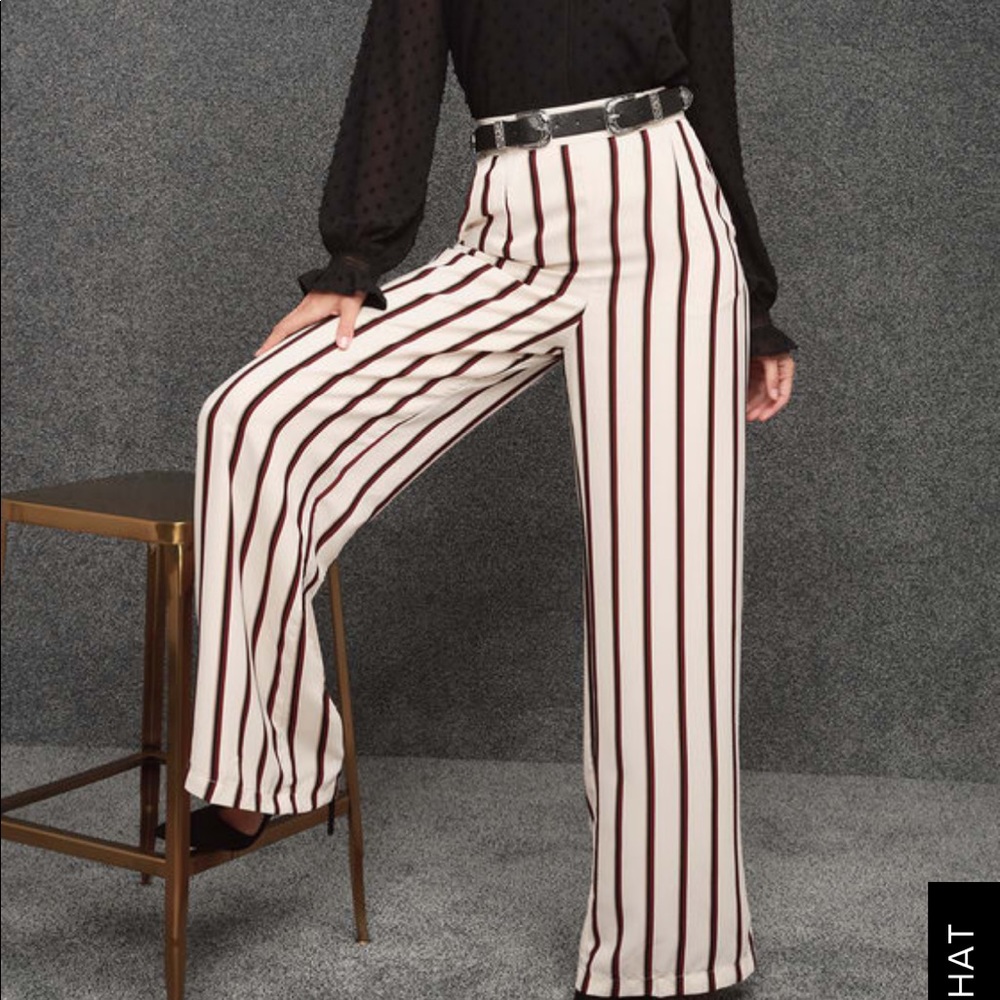 Kingsley Beige Striped Wide Leg Pants